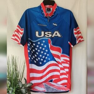 Suarez 3/4 Zip USA Themed Blue and Red Cycling Jersey Size 2XL